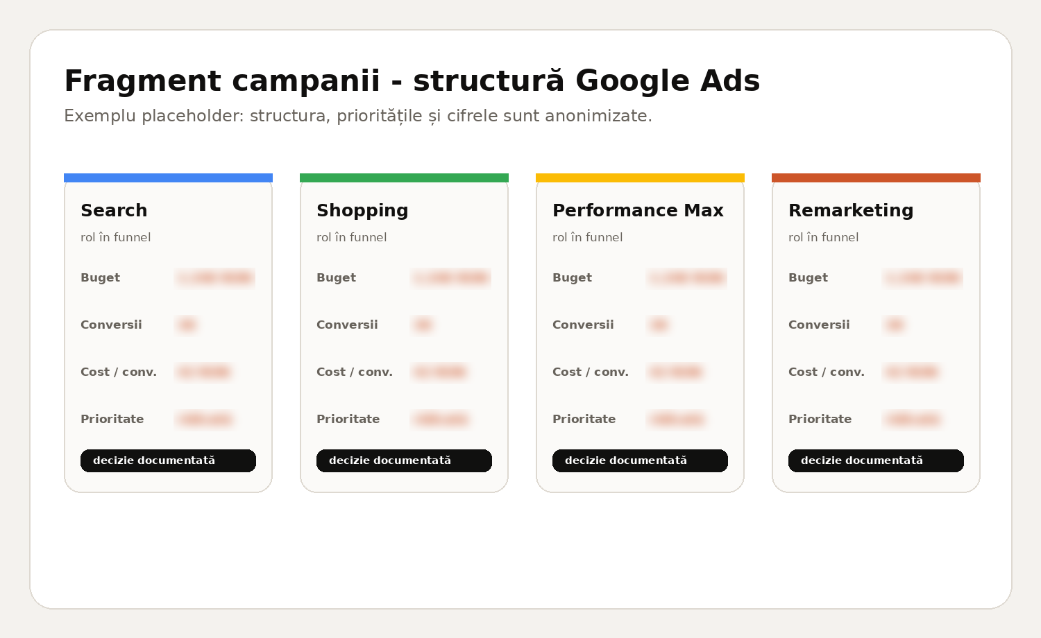 Exemplu anonimizat de structură Google Ads
