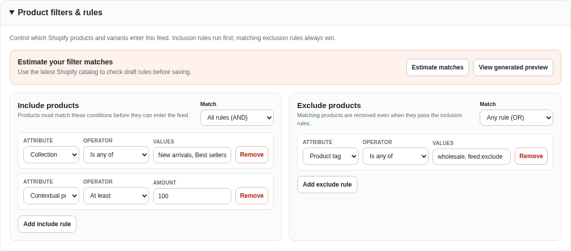 PixQuality Product Feed — visual product filters